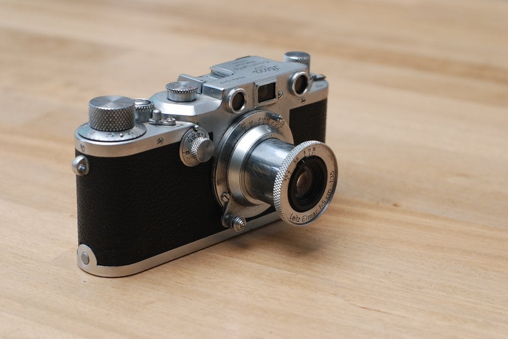 Leica IIIc (1947) – Elmar 50mm f/3.5 functioneel, Ophalen of Verzenden, Gebruikt, Compact, Leica