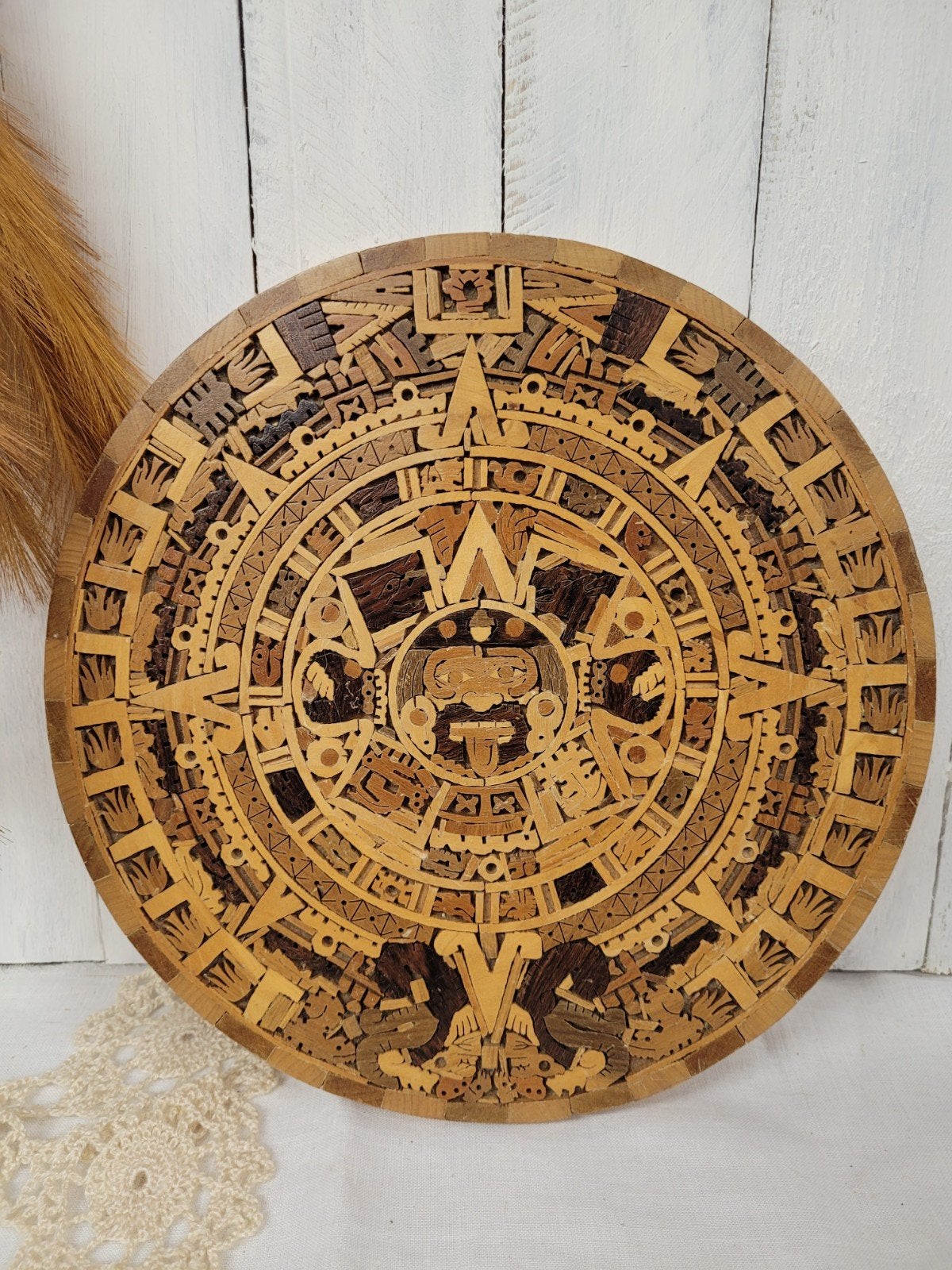 Handgemaakte Mexicaanse Azteekse kalender, Verzenden, Zo goed als nieuw, Hout