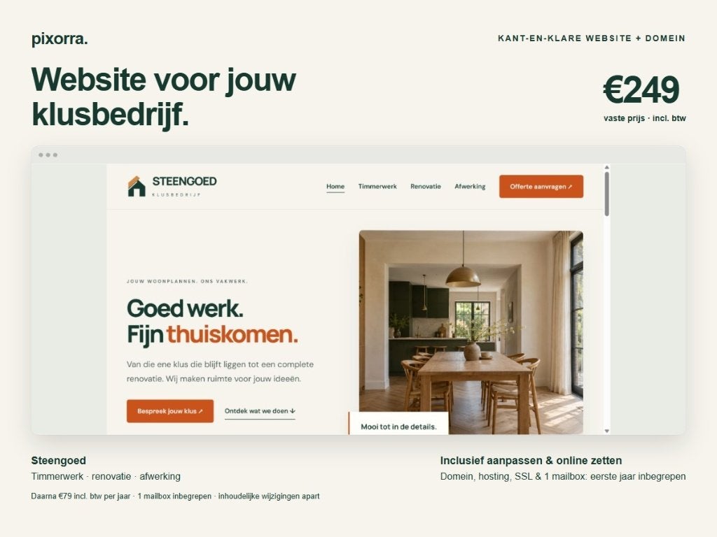 Complete klusbedrijfwebsite + domein | €249, Website Bouw