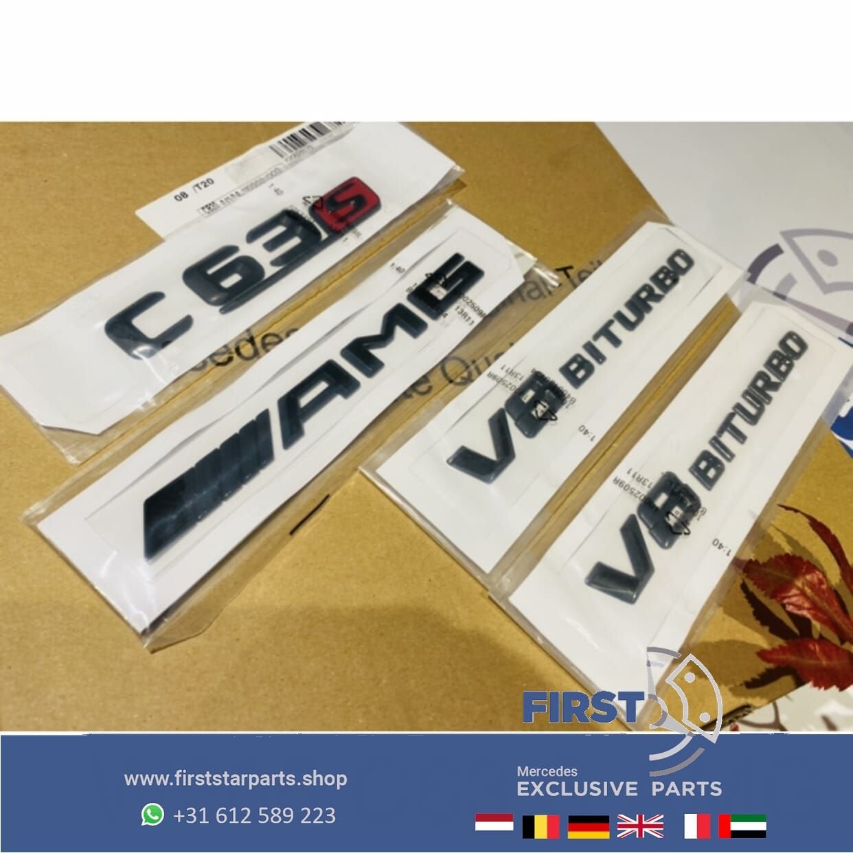 W205 C63S AMG LOGO SET C 63 S ZWART EMBLEMEN SET Mercedes C, Gebruikt, -, Ophalen of Verzenden, -
