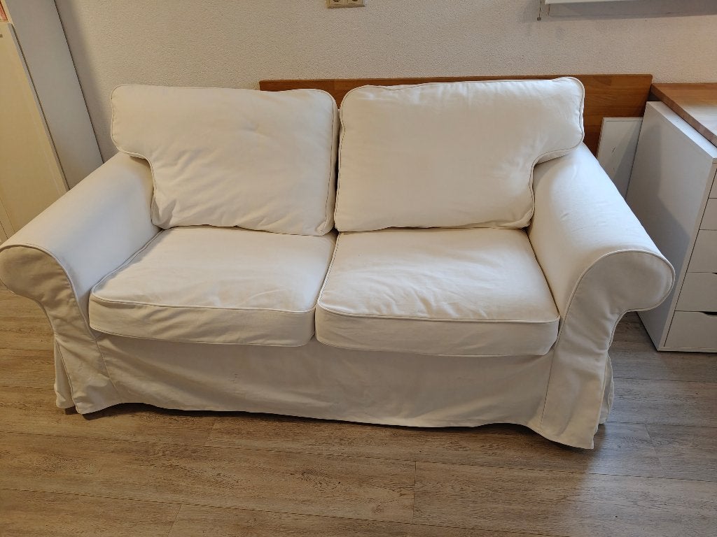 IKEA EKTORP 2-zitsbank wit + gratis vloerkleed, Ophalen, Gebruikt, 150 tot 200 cm, Tweepersoons