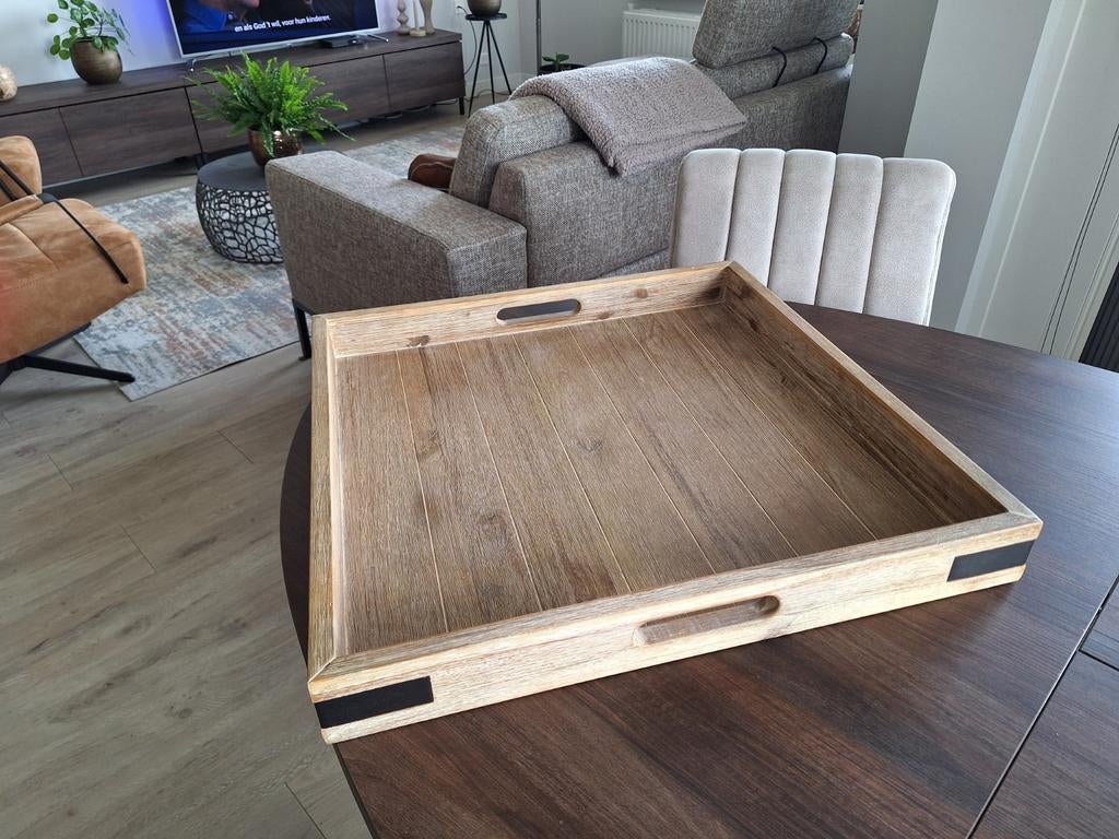 Decoratief houten dienblad 60x60x7 cm, Ophalen, Rechthoekig, Hout