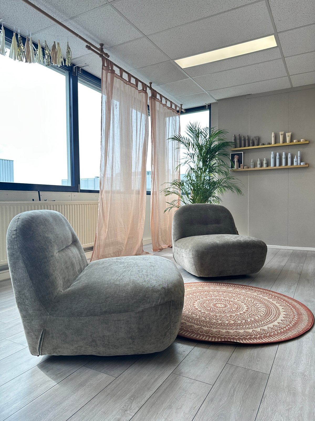 Heerlijke, bijna nieuwe lounge stoelen, groen/grijs, Ophalen, Twee, Zo goed als nieuw, Stof