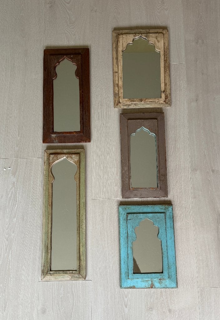 Set van 5 Oosterse houten spiegels in verschillende kleuren, Ophalen, Minder dan 50 cm, Zo goed als nieuw, Minder dan 100 cm