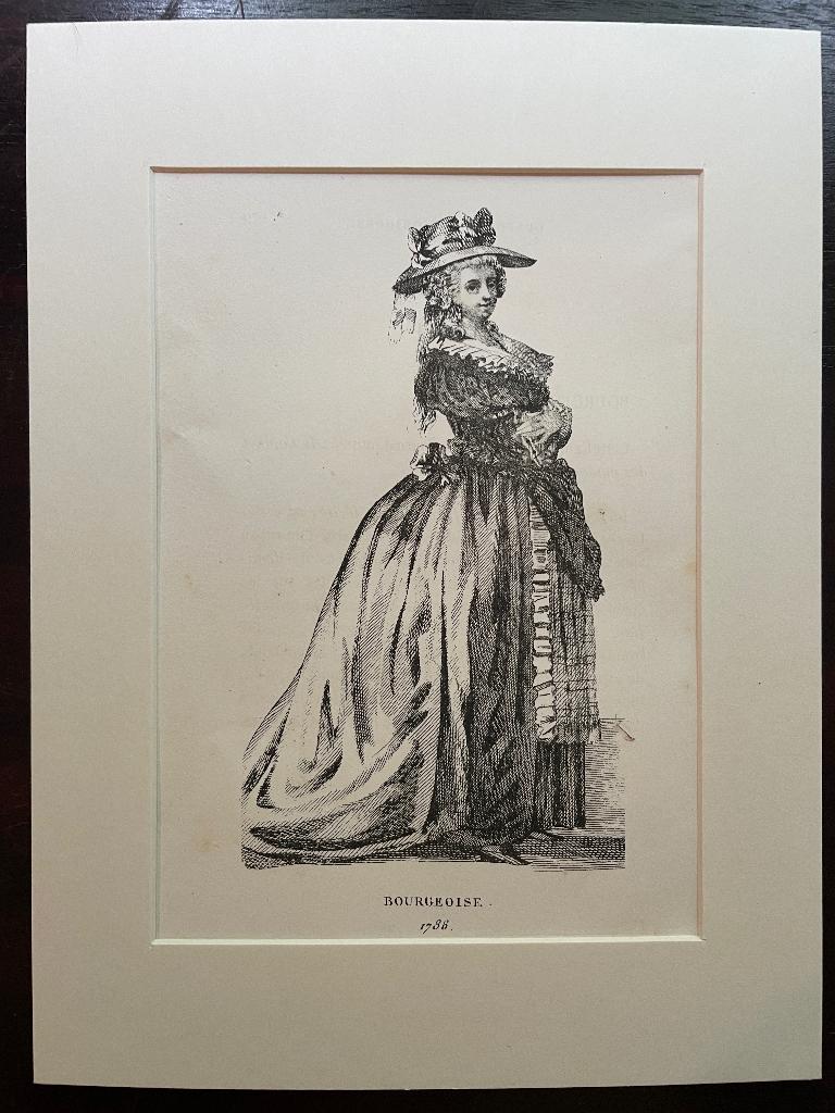 1852 Oud kostuum / Franse tekst - In leuke lijst - P0667-03, Ophalen of Verzenden, Ets, 1800 - 1899
