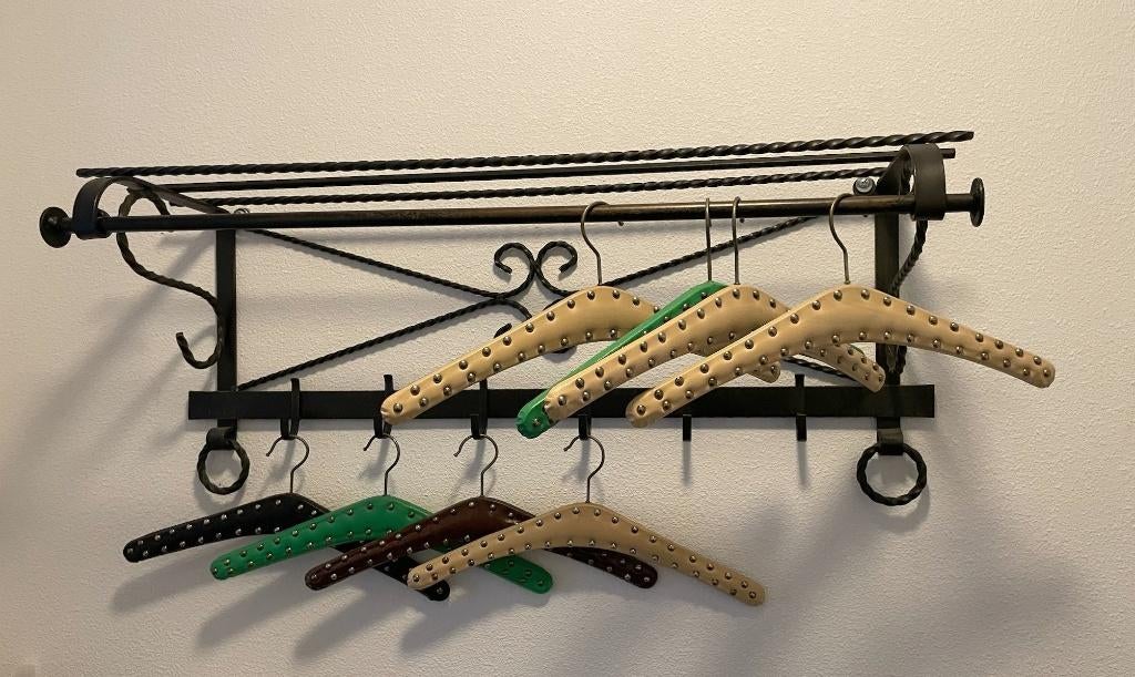 Metalen Kapstok | Spiegel | Sleutel plankje (teakhout blad), Huis en Inrichting, Gebruikt, Meerkleurig, Overige stijlen, Ophalen of Verzenden