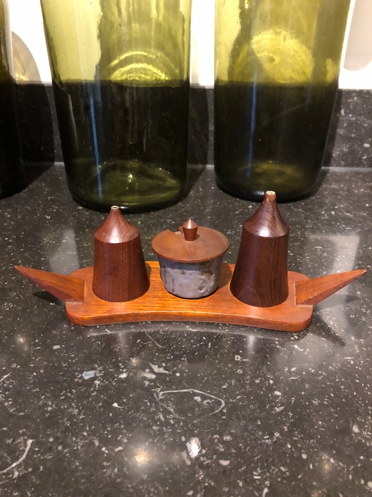 Vintage en in fraaie conditie design peper zout mostetd stel, Verzenden, Zo goed als nieuw