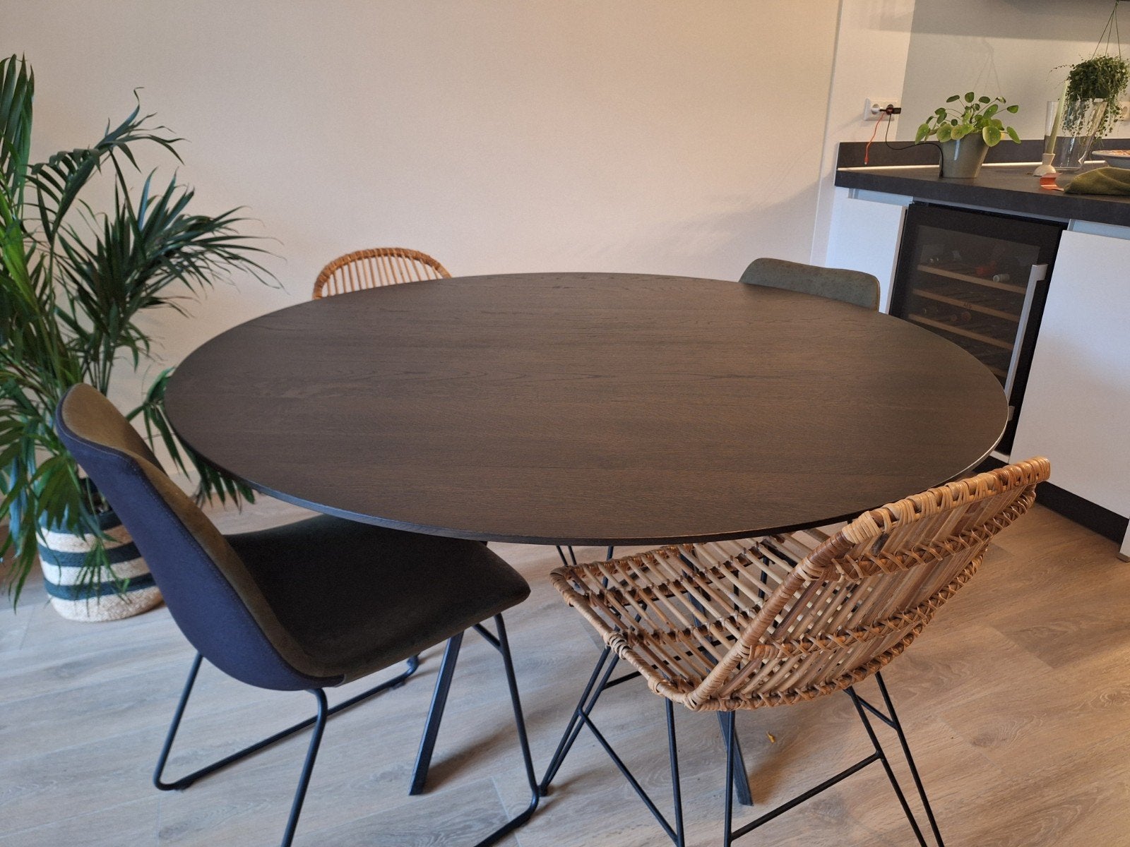 Zware eiken ronde tafel 140 cm, Rond, Ophalen of Verzenden, Zo goed als nieuw, 100 tot 150 cm