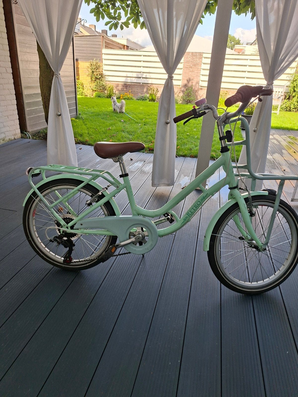 Leuke mintgroene kinderfiets met voordrager - 20 inch, Ophalen, Velgrem, Retro, 16 tot 20 inch