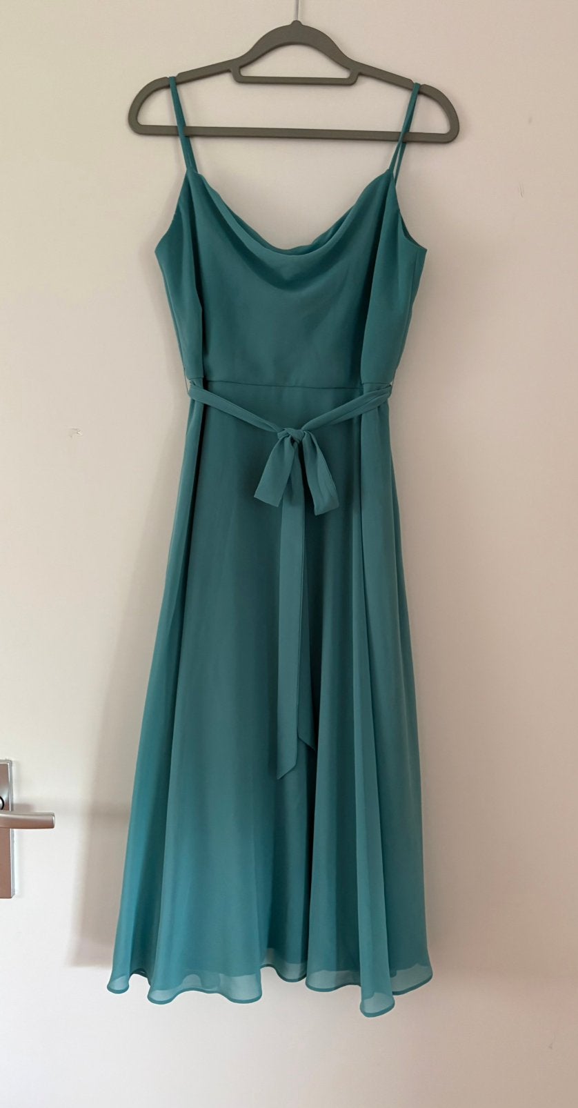 Elegante turquoise jurk 1x gedragen - maat 36, Blauw, Ophalen of Verzenden, Zo goed als nieuw, Maat 36 (S)