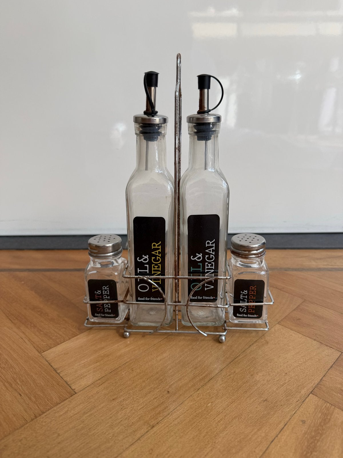 Olie, azijn, peper en zout houder, Overige typen, Ophalen of Verzenden, Zo goed als nieuw, Glas