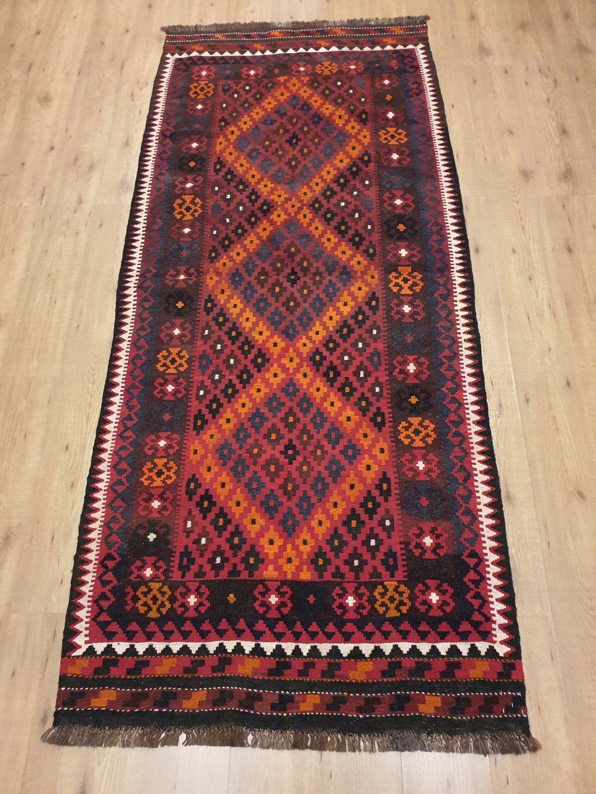 Handgeweven oosterse wollen kelim 263x113, Info@SlatsAntiek.nl, 100 tot 150 cm, Crème, Vof Slats Antiek