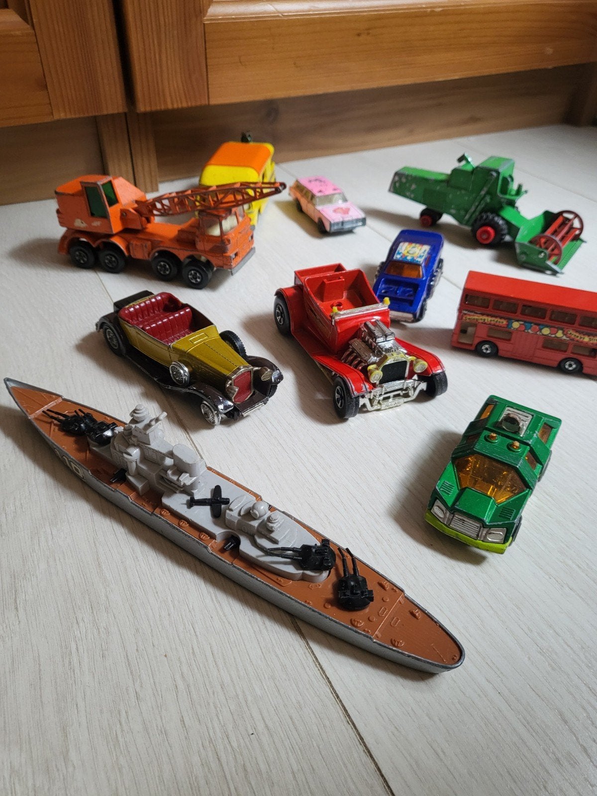 vintage Matchbox auto's en battleship, Ophalen of Verzenden, Gebruikt