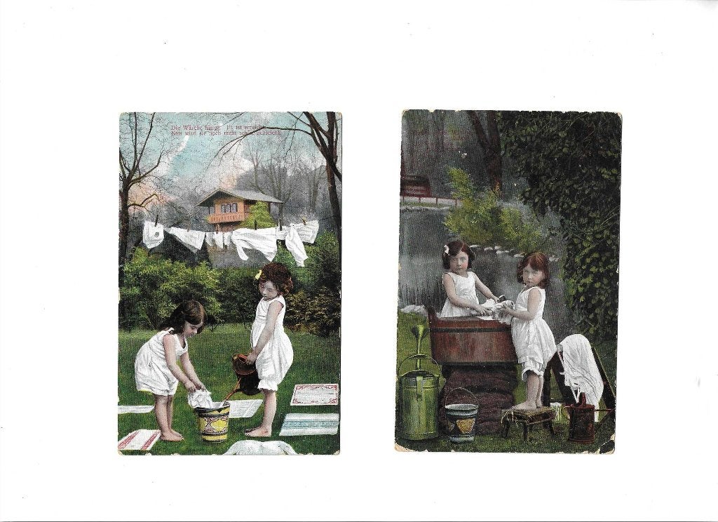 wasvrouwen  kinderen, Verzenden, Voor 1920, Gelopen, Ambachten of Beroep
