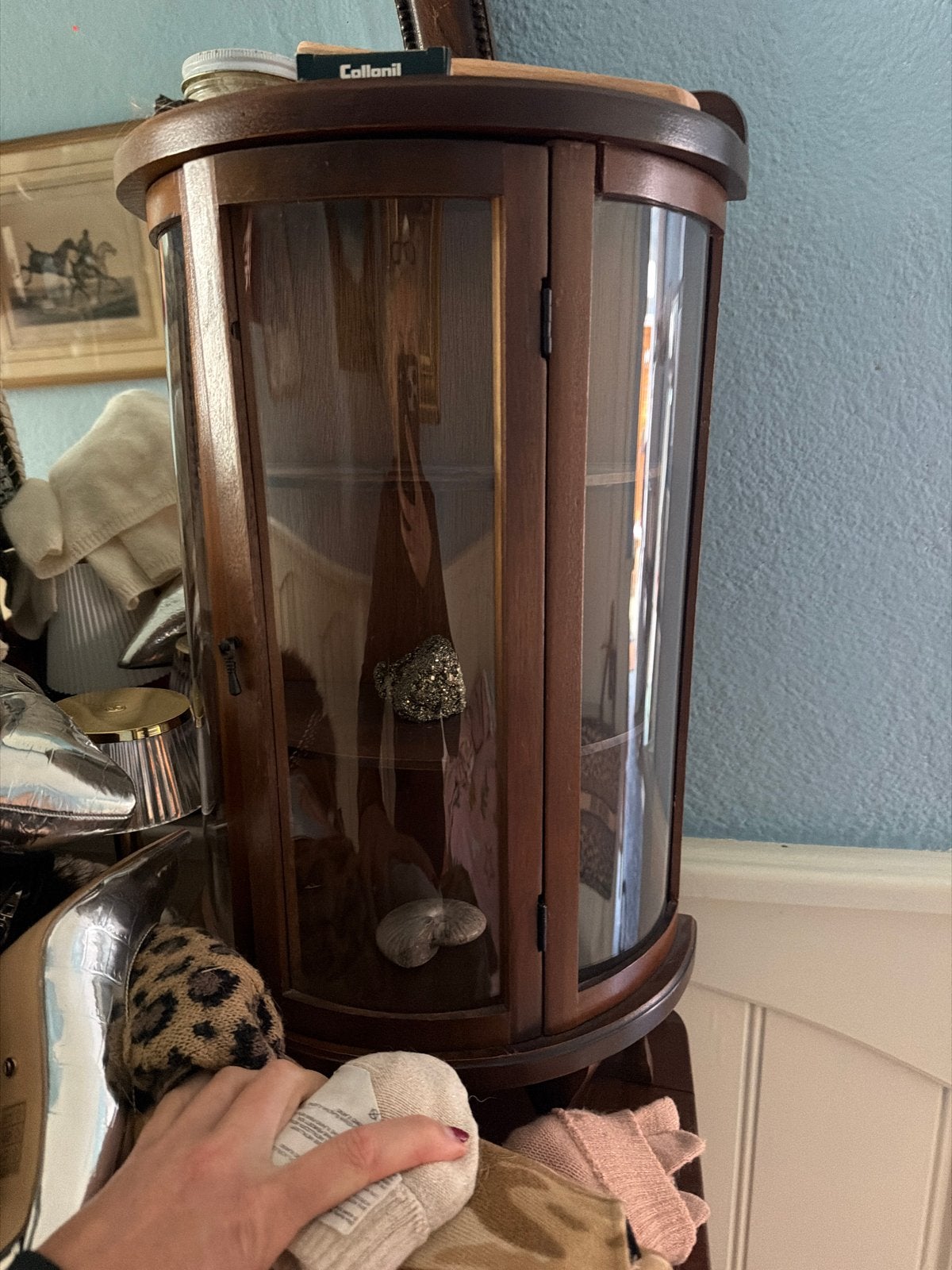 Antiek mini kastje met rond glas - 60x30 cm, Verzenden