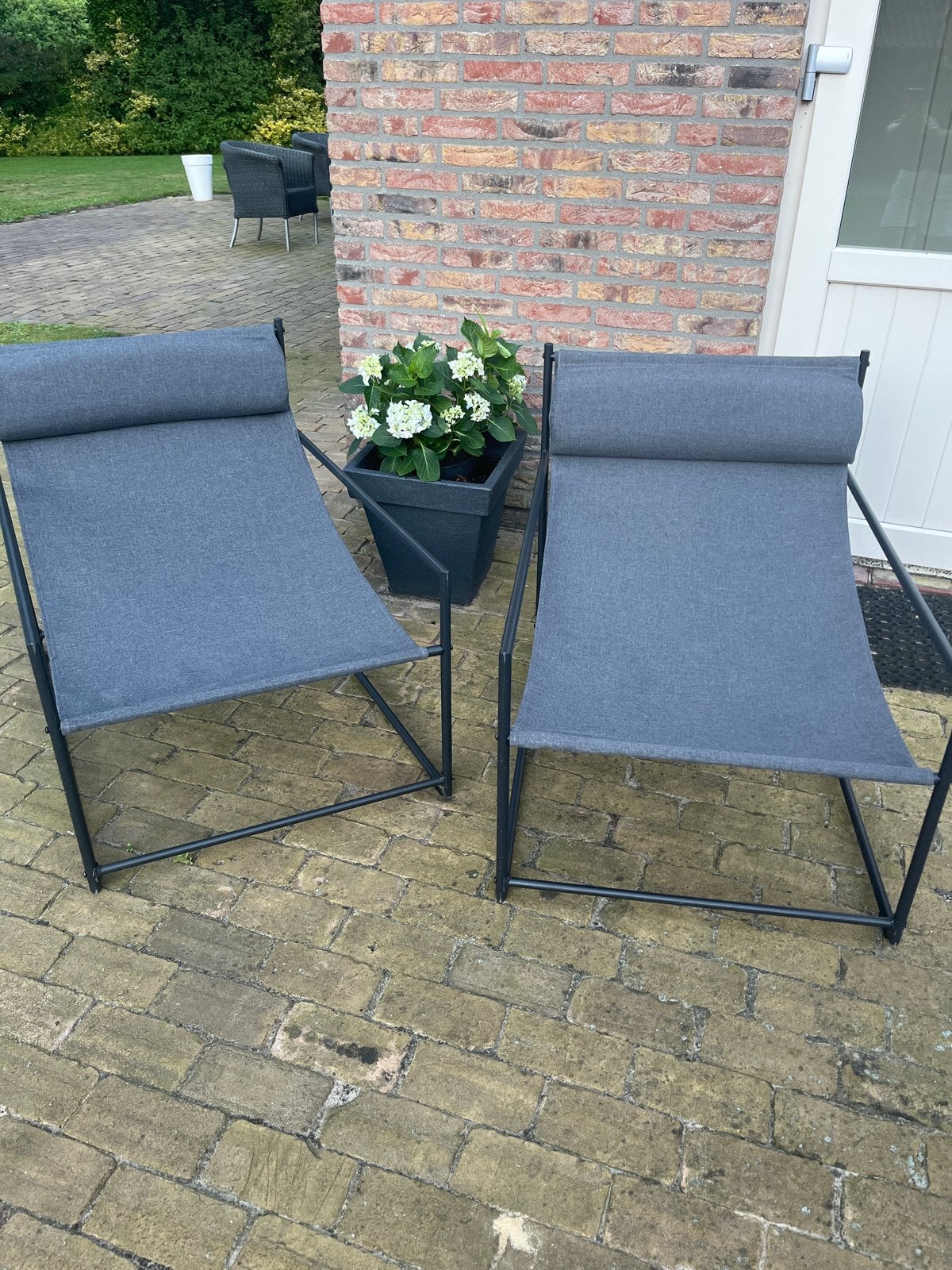 Moderne lounge stoelen voor buiten (set 3 stuks ), Ophalen, Zo goed als nieuw, Metaal