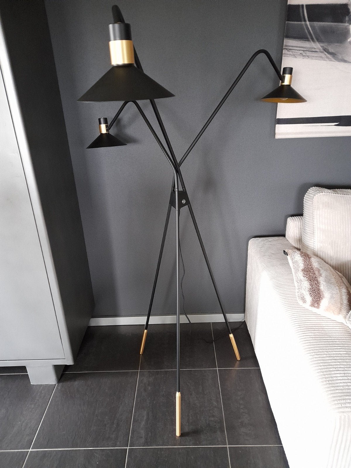 staande schemerlamp,zwart met goud,hoogte ongeveer 1.50 m., Ophalen, Metaal, 150 tot 200 cm