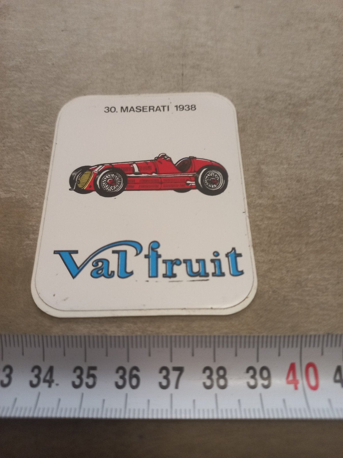 Val'fruit Maserati 1938 verzamelsticker, Ophalen of Verzenden, Gebruikt