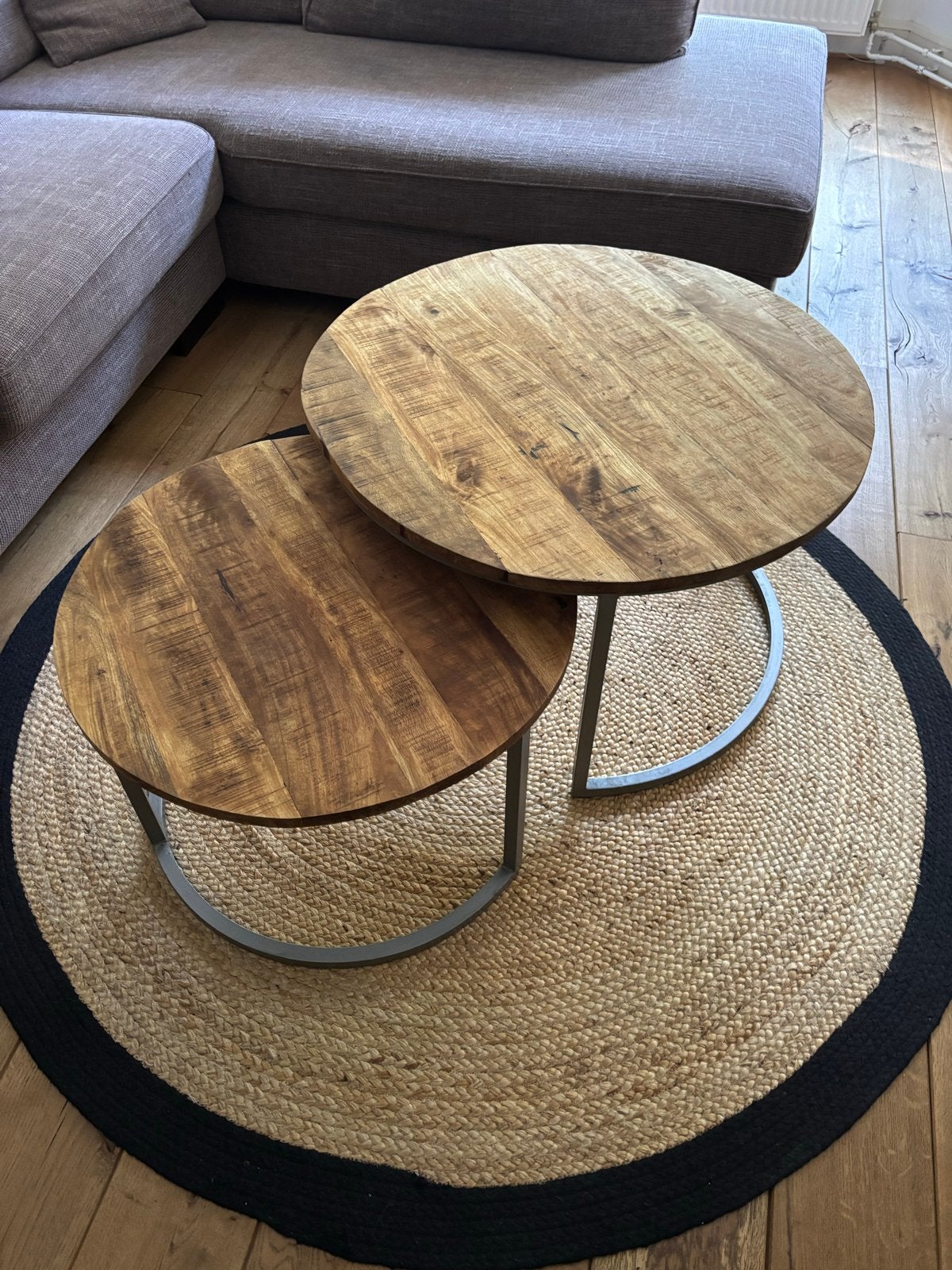 Set van 2 ronde salontafels van mangohout, Ophalen, Gebruikt, Rond, 50 tot 100 cm