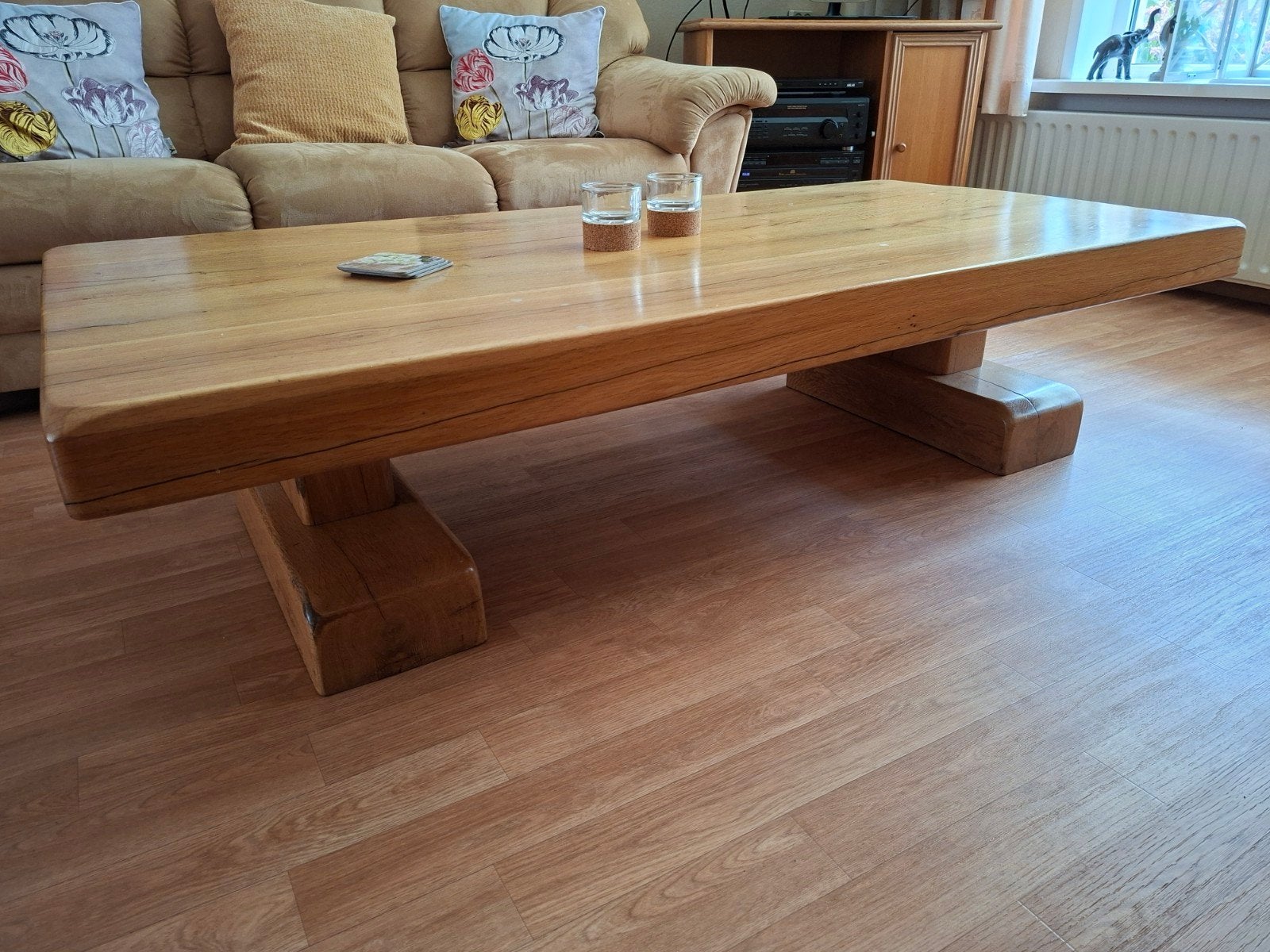 Zware salontafel blank eiken, Ophalen, Rechthoekig, 100 tot 150 cm, 50 tot 100 cm