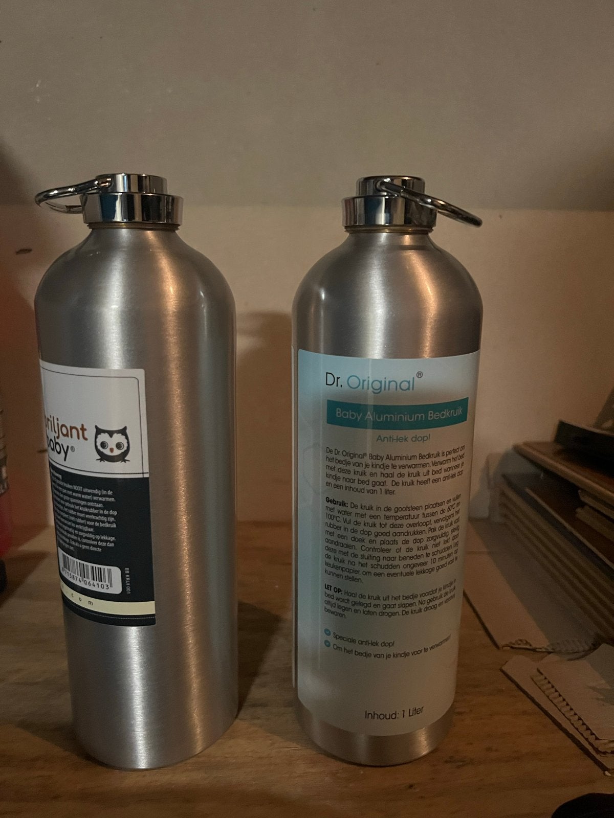 2x Baby Aluminium Bedkruik/ kruik - Antilek dop, Ophalen, Gebruikt, Overige typen, Overige merken