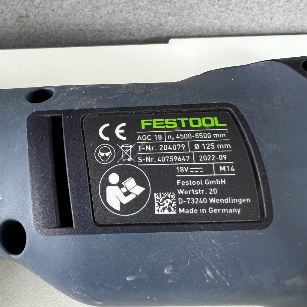 Festool Haakse slijper Accu | AGC 18-125 | koffer | 410383, Ophalen of Verzenden, Gebruikt, Minder dan 700 watt, Haakse handslijpmachine