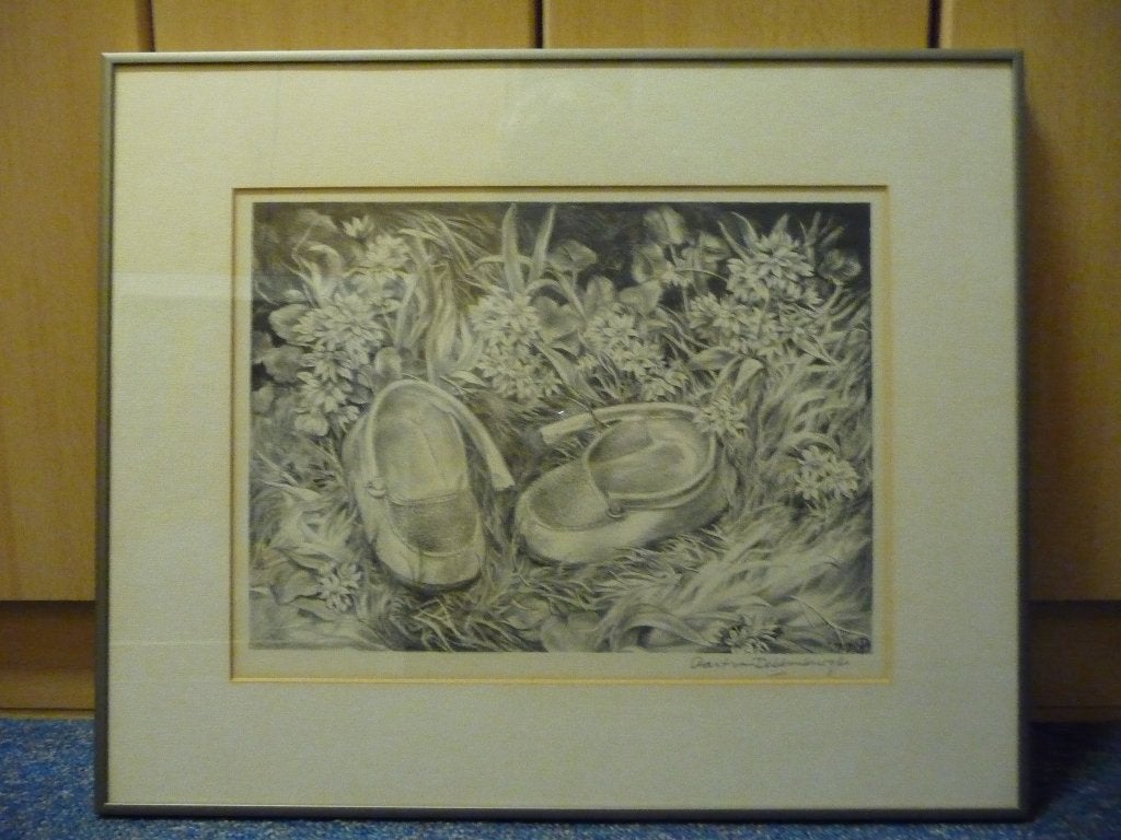 Aart van Dobbenburgh - Schoentjes in het gras (1977), Ophalen, Dieren en Natuur, Ets, Ingelijst