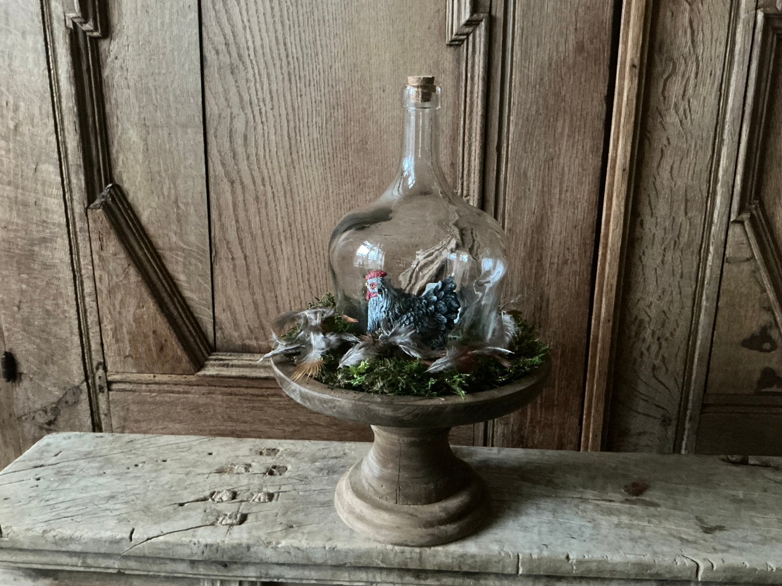 NIEUW teak houten schaal, glazen stolp en grijs kippetje, Ophalen of Verzenden, Nieuw