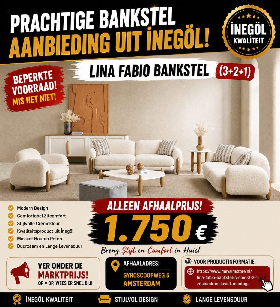 ACTIE! Luxe Scandinavische 3+2+1 Bankstel Set – €1.750, Ophalen, Nieuw, Stof