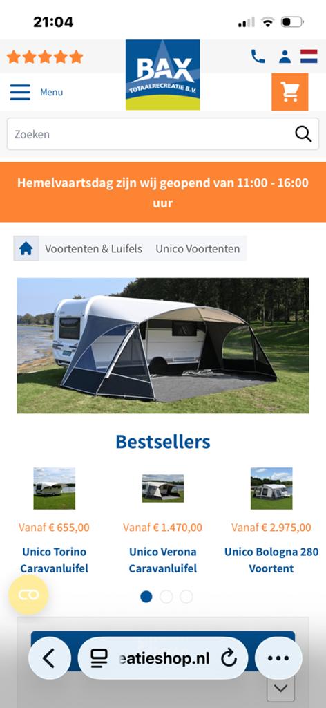 Op zoek naar een Unico luifel/tent maat 9.1, Ophalen