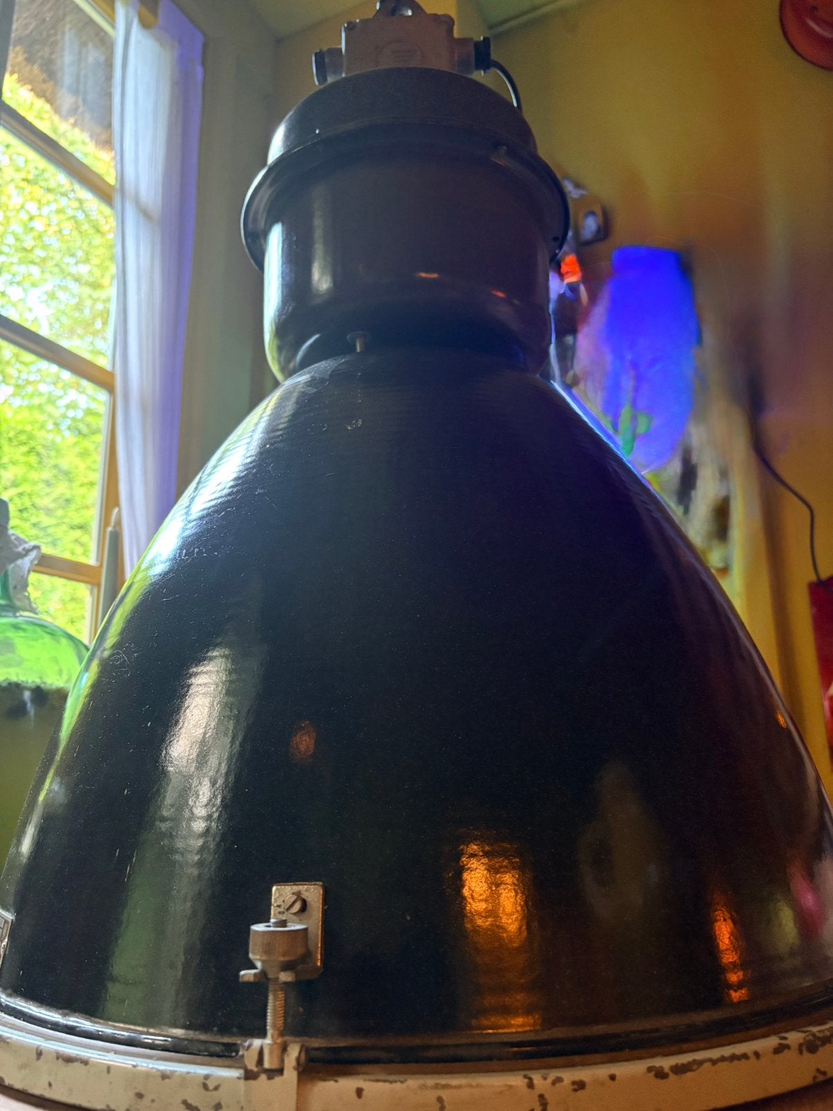 Vintage industriële fabriekslamp /  Elektrosvit Typ 25 400 –, Ophalen of Verzenden, Gebruikt, Glas, Vintage