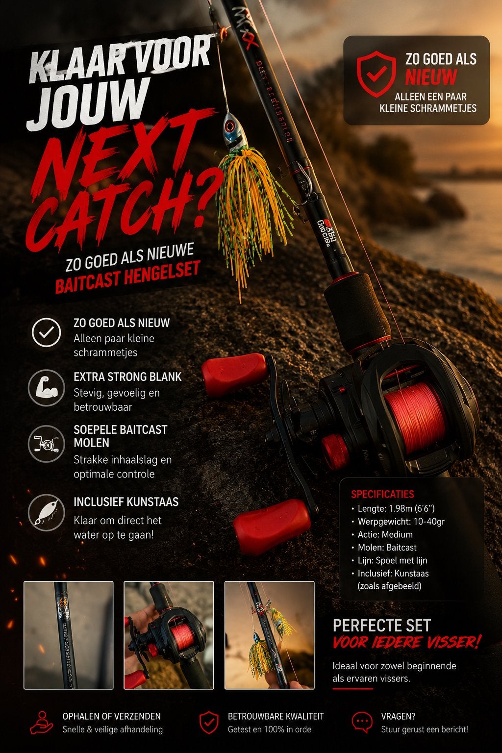 Abu Garcia baitcast hengelreel set Zogoed als nieuw kunstaas, Dieren en Toebehoren, Ophalen of Verzenden, Zo goed als nieuw
