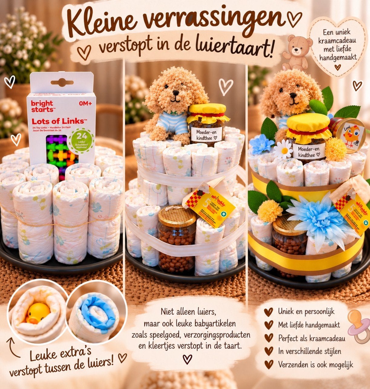 Unieke Luiertaarten op Maat - Kraamcadeau, Ophalen of Verzenden, Nieuw, Kraamcadeau