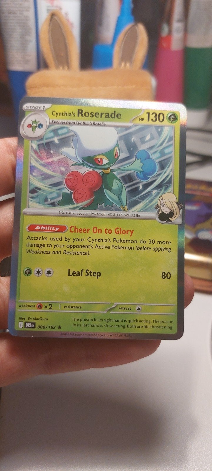 Cynthia's Roserade Pokémon Kaart 008/182, Ophalen of Verzenden, Zo goed als nieuw, Losse kaart