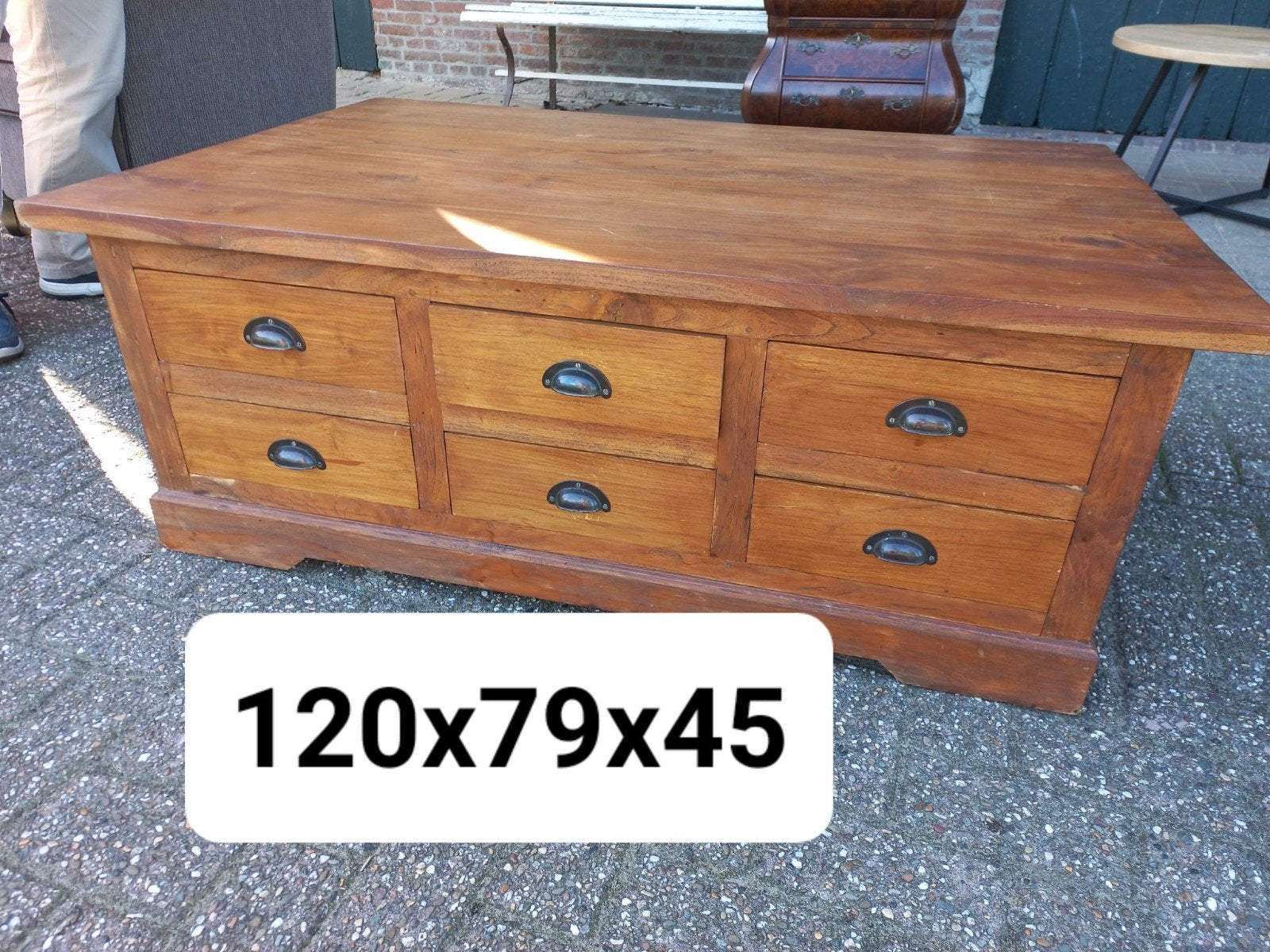 Massief houten salontafel met lades - 120x79x45 cm, Huis en Inrichting, Tafels | Salontafels, Ophalen, Gebruikt, 100 tot 150 cm