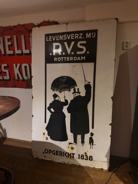 Emaille reclamebord RVS, Ophalen, Gebruikt, Reclamebord