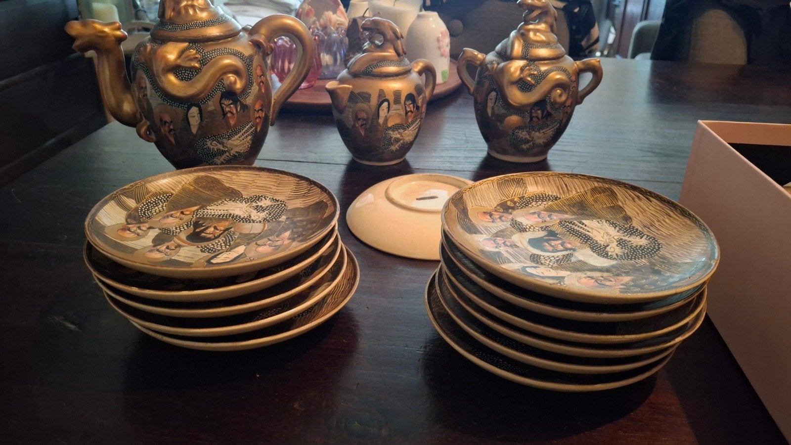 Prachtig 12-delig Japans Satsuma theeservies, volledig heel, Ophalen
