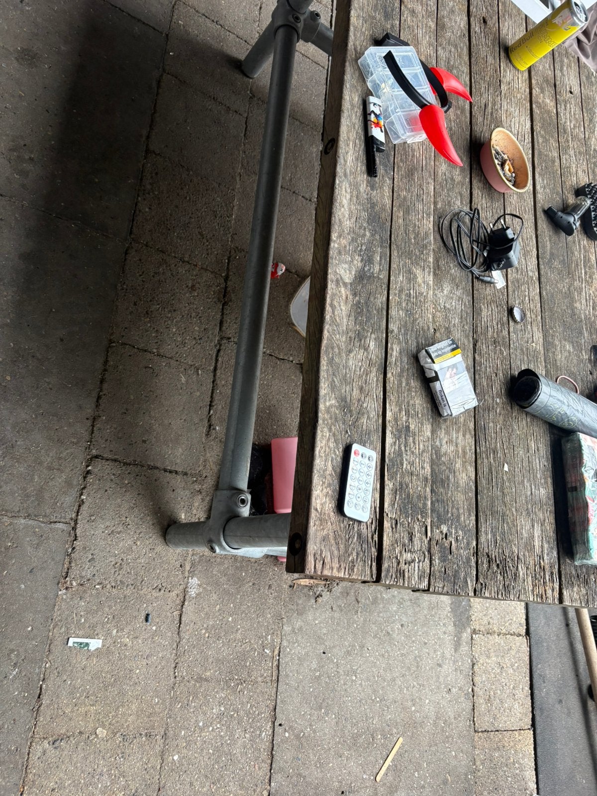 Tuintafel steigerbuizen en steigerhout, Tuin en Terras, Ophalen, Gebruikt, Rechthoekig, Hout