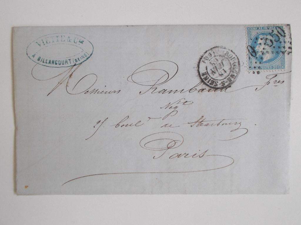 Frankrijk, Vouwbrief Uit Boulogne-Billancourt 1868., Ophalen, Brief