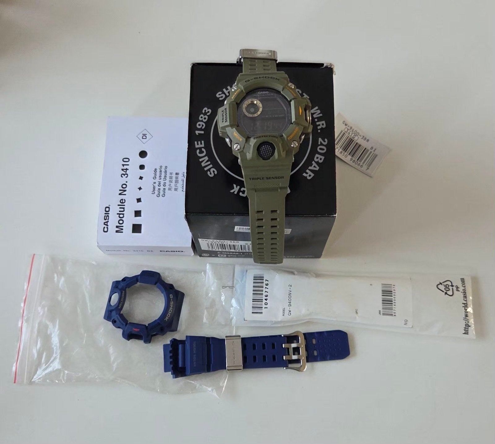 Casio G-Shock Rangeman GW-9400-3DR Groen/Blauw Horloge, Ophalen, Zo goed als nieuw, Casio