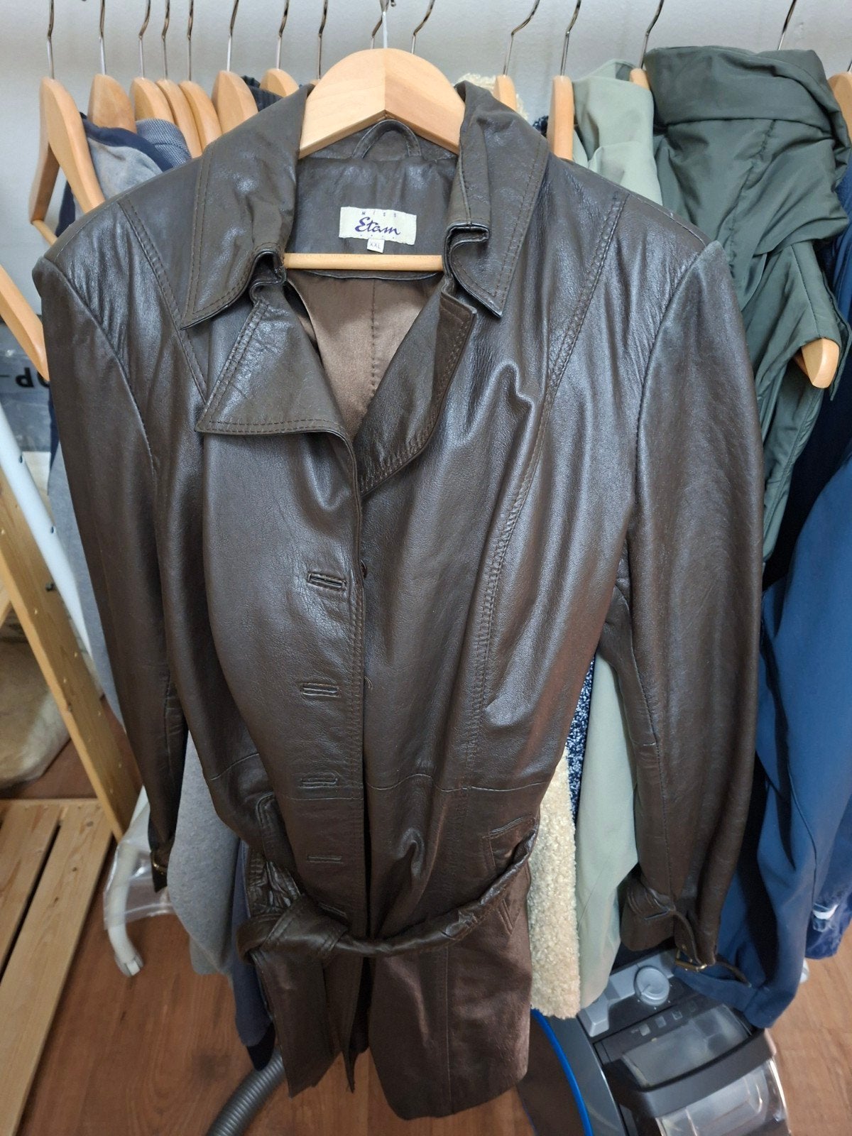 Vintage Bruine Leren Jas van Etam - Maat xxl, Maat 38/40 (M), Bruin, Ophalen of Verzenden, Gedragen