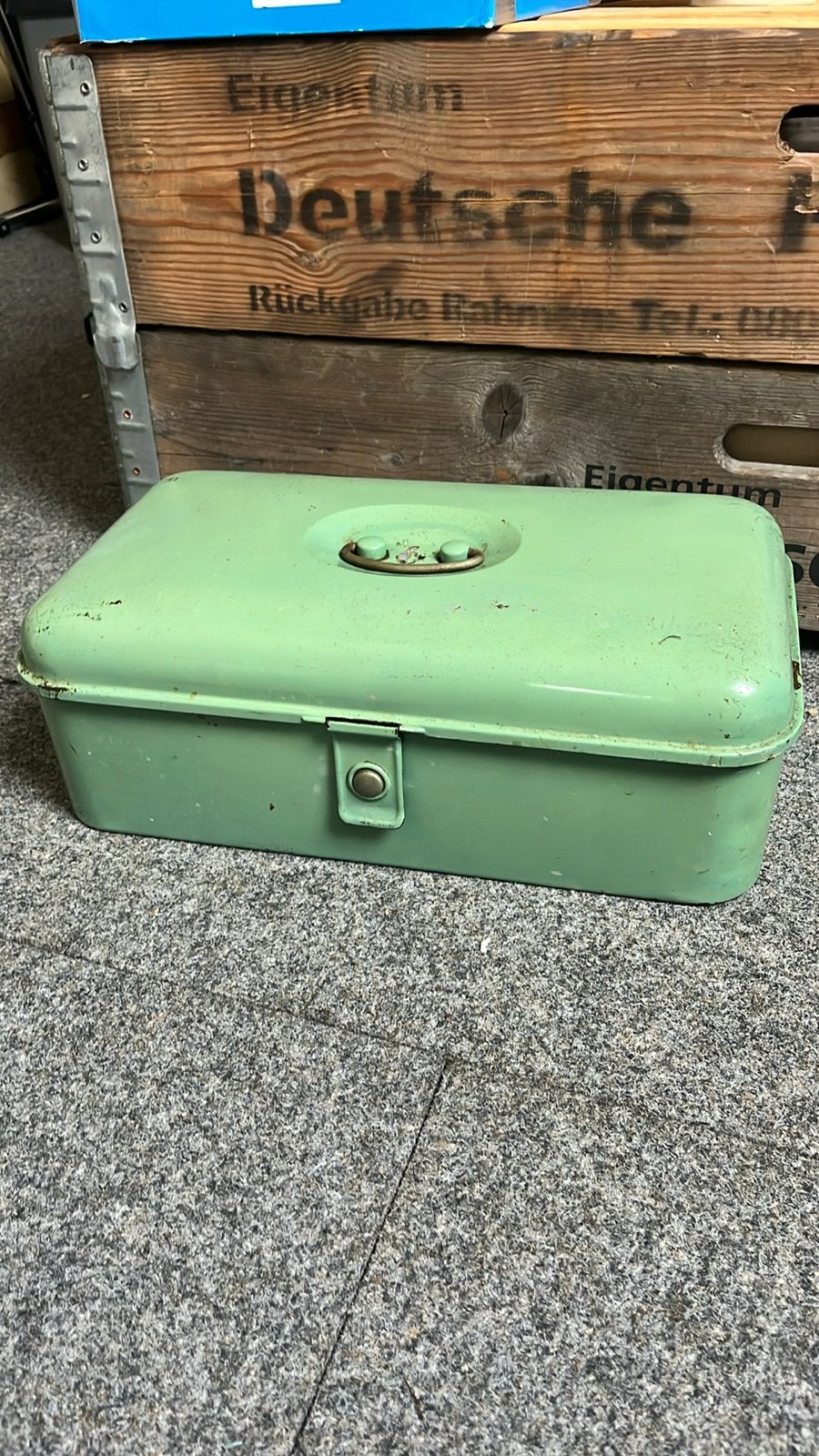 Vintage Groene Metalen Broodtrommel, Ophalen of Verzenden