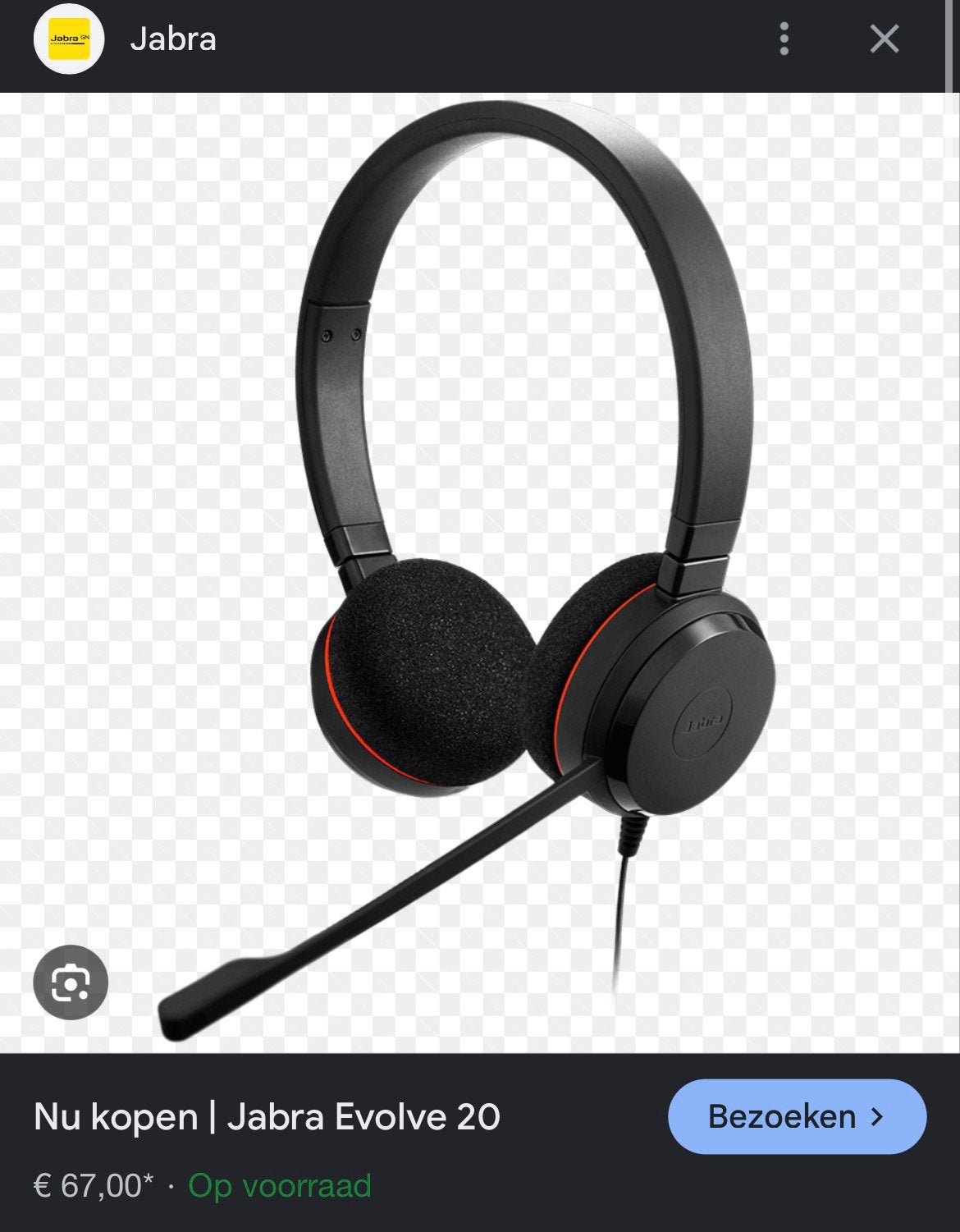 Jabra evolve 20 headset usb aansluiting ENC060, Computers en Software, Headsets, Ophalen of Verzenden, Zo goed als nieuw