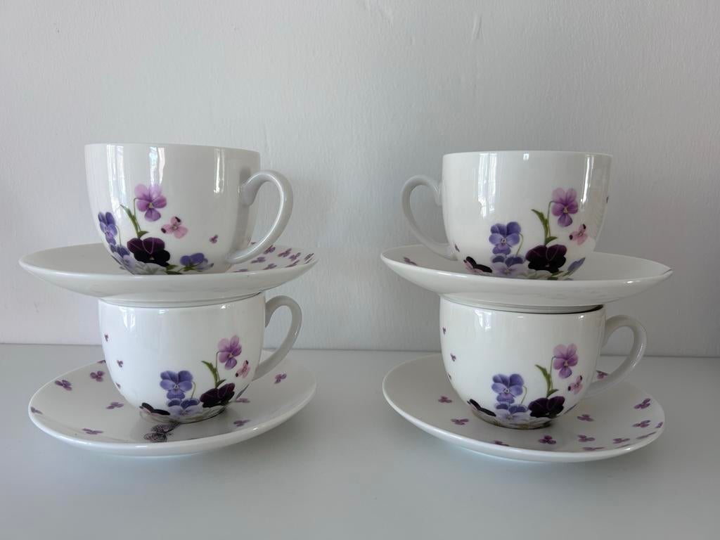 Cottage Garden Kop en Schotel Set - Viooltjes Design, Antiek en Kunst, Antiek | Servies los, Ophalen of Verzenden