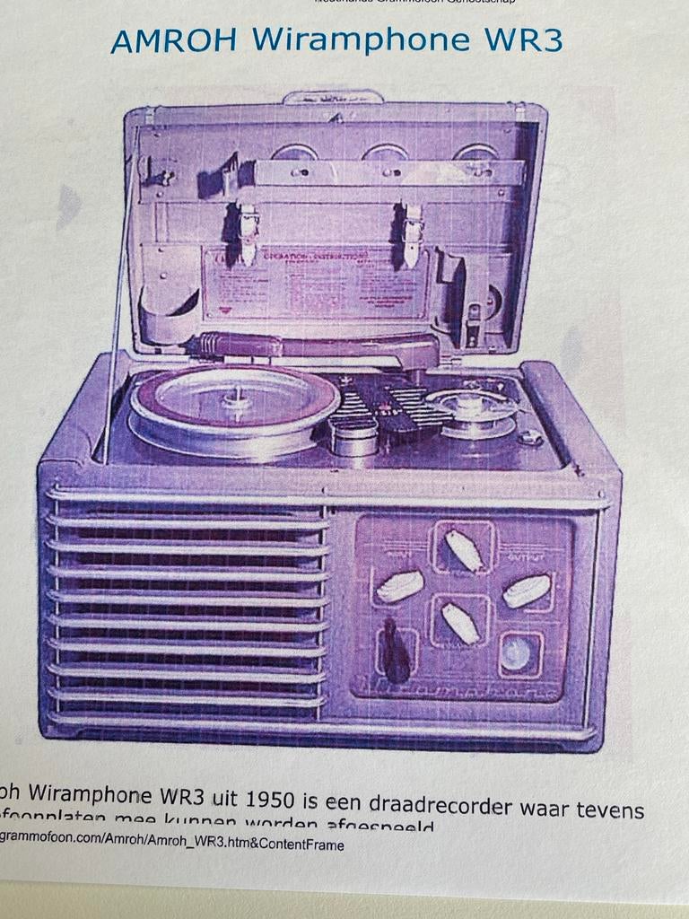 AMROH Wiramphone WR3 Draadrecorder & Platenspeler uit 1950, Ophalen, Gebruikt, Platenspeler, Overige merken