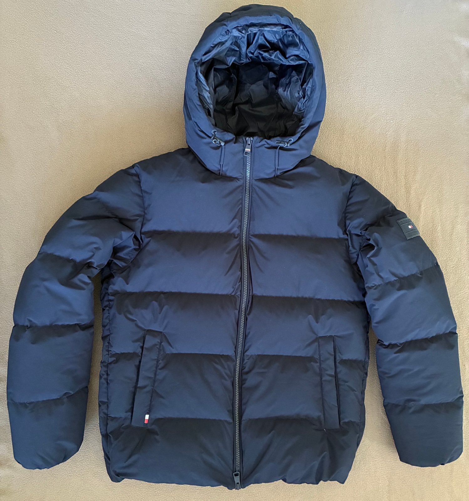 Jas Tommy Hilfiger - S - donkerblauw - dons puffer, Verzenden, Zo goed als nieuw, Maat 46 (S) of kleiner, Blauw