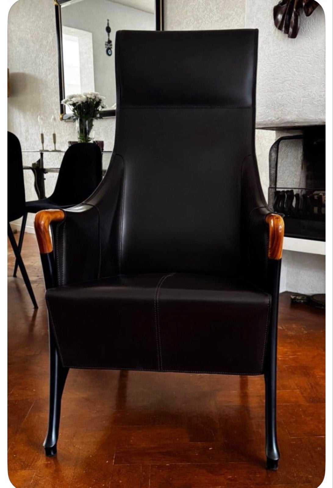 Giorgetti fauteuil, donkerbruin leer, zo goed als nieuw, Bruin, Verzenden, Leer, Zo goed als nieuw