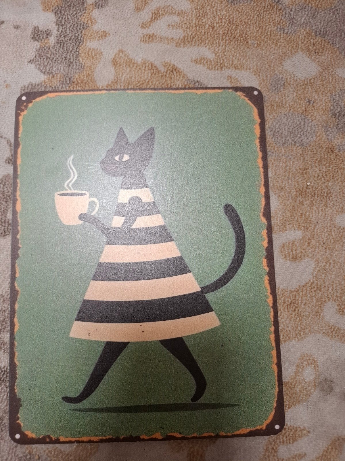 Metalen wandbord met kat en koffie, Ophalen of Verzenden