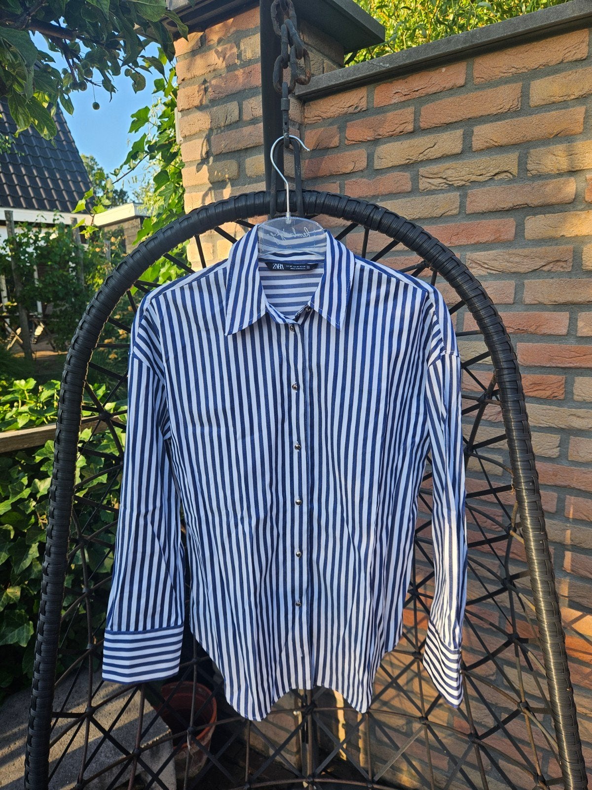 Blauwe/gouden dames blouse Zara XS, Blauw, Zara, Ophalen of Verzenden, Zo goed als nieuw