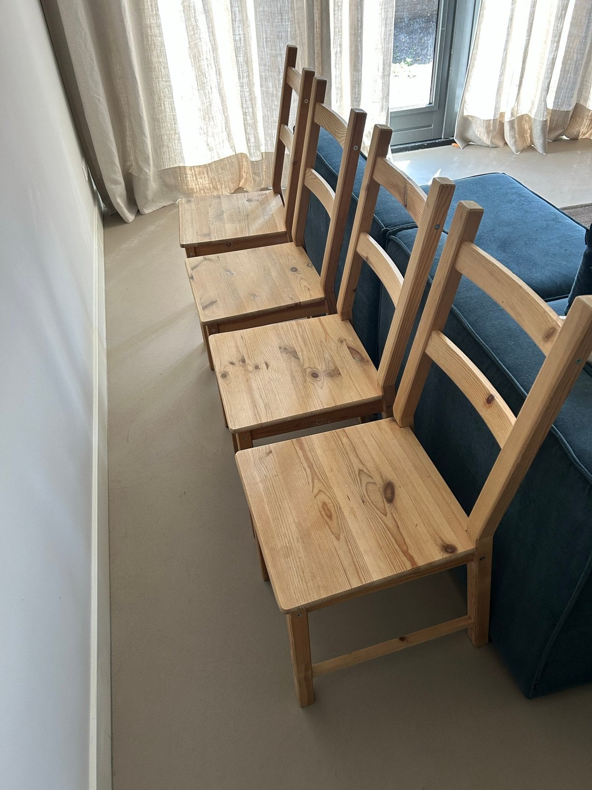 Set van 4 grenen houten stoelen, Ophalen, Gebruikt, Overige kleuren, Vier